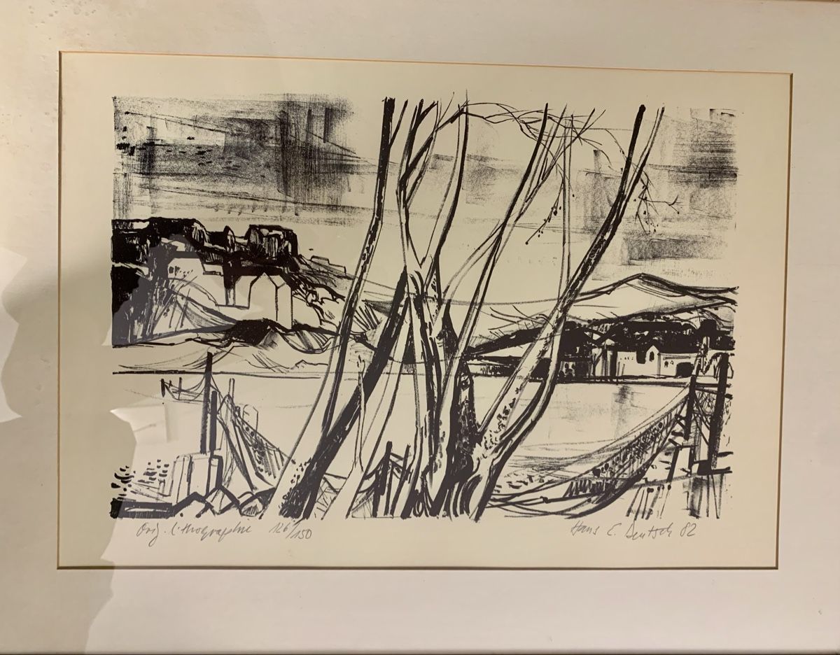 Grafiken & Lithographien: Hans E. Deutsch Original Lithographie, Kohlestift Sketch – Gebraucht aus Horn von Cramba