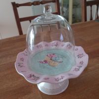 Tafelaufsatz Glashaube, Etagerli & Bild/ Shabby Vintage