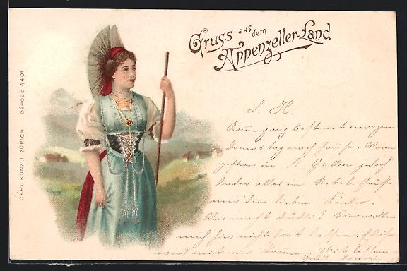 Cartoline postali: Litho Schweizerin mit Haarschmuck in app – Usato da Berlin venduto da bartko-reher