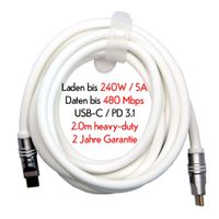 USB-C Schnelladekabel + Datenfunktion, 2m, Silikon, Neuware