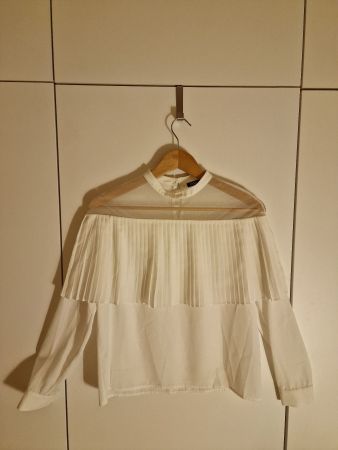 Maje Bluse Weiss Plissee Transparent Mesh Rüschen