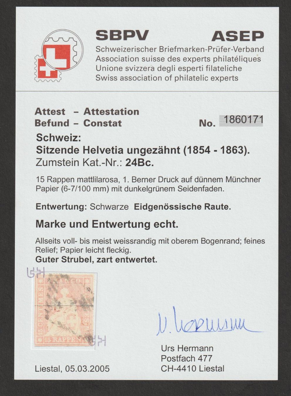 Alle Briefmarken: Strubel 24 Bc gestempelt / Befund – Gebraucht aus Siebnen von Fstaehli 2