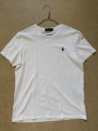 T-Shirt, Grösse M, Polo weiss mit blauem Pony 