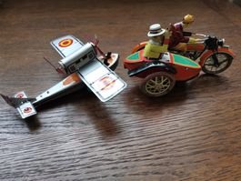 Lotto rari giocattoli latta: Idrovolante & Moto Sidecar -