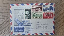 1956 Flugbrief mit Zuleitung Saar Hamburg - Chicago