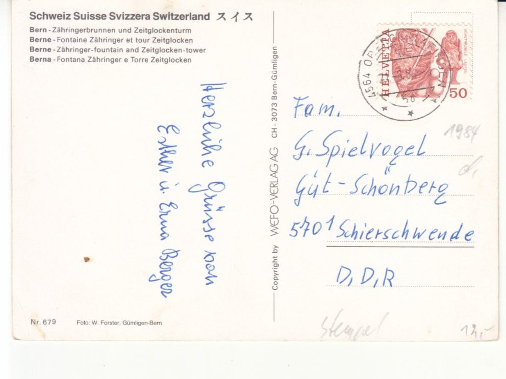 Cartoline postali: Bern 1984 – Usato da Bürglen TG venduto da StampGraf 1