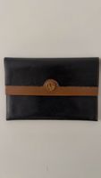 Pochette Dior cuir noir et camel, logo doré, vintage