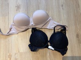 2 Damen BHs schwarz und beige Grösse 85C NEU