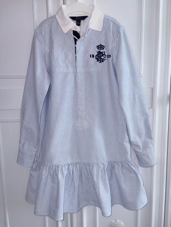 Ralph Lauren girls ruffle shirt dress 10 Y NEW