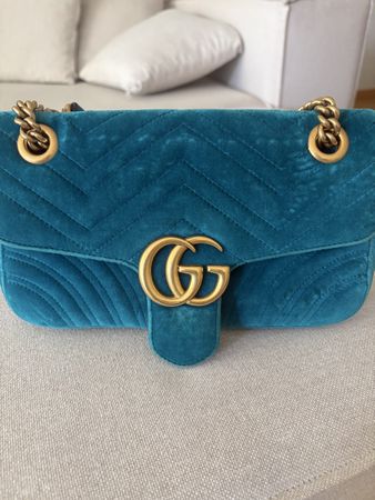 Gucci Marmont Samt Tasche Tuerkis — Frühlings-Look!