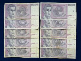 Belgrad 1992 - Jugoslawien - 10 x 500 Dinara