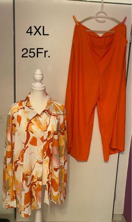 Sommer-Set 4XL Bluse & Hose Orange Retro Look