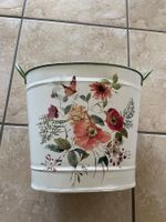 Ovaler Metalltopf mit Blumenmotiv und Griffen guter Zustand