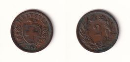 Schweiz 2 Rappen 1886 wenig gebraucht - seltener Jahrgang!