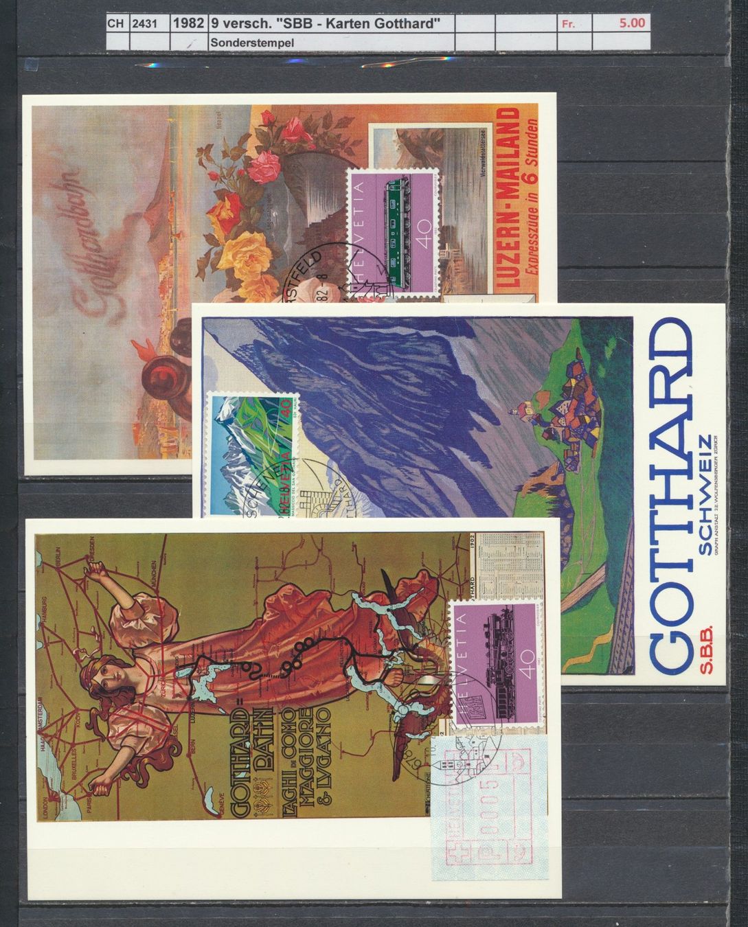 Tous les timbres: 1982 "SBB - Karten Gotthard", 9 verschiedene, Sonderstempel – D'occasion à Winterthur par Zupogeru 1