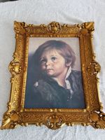 druck Junge mit Träne, goldener Rahmen, Vintage Deko
