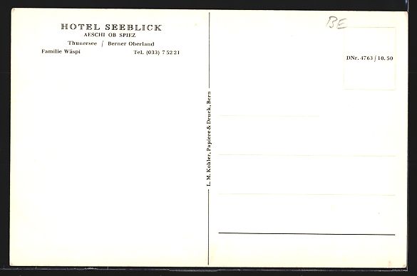 Cartoline postali: AK Aeschi /BE, Hotel Seeblick – Usato da Berlin venduto da bartko-reher 1