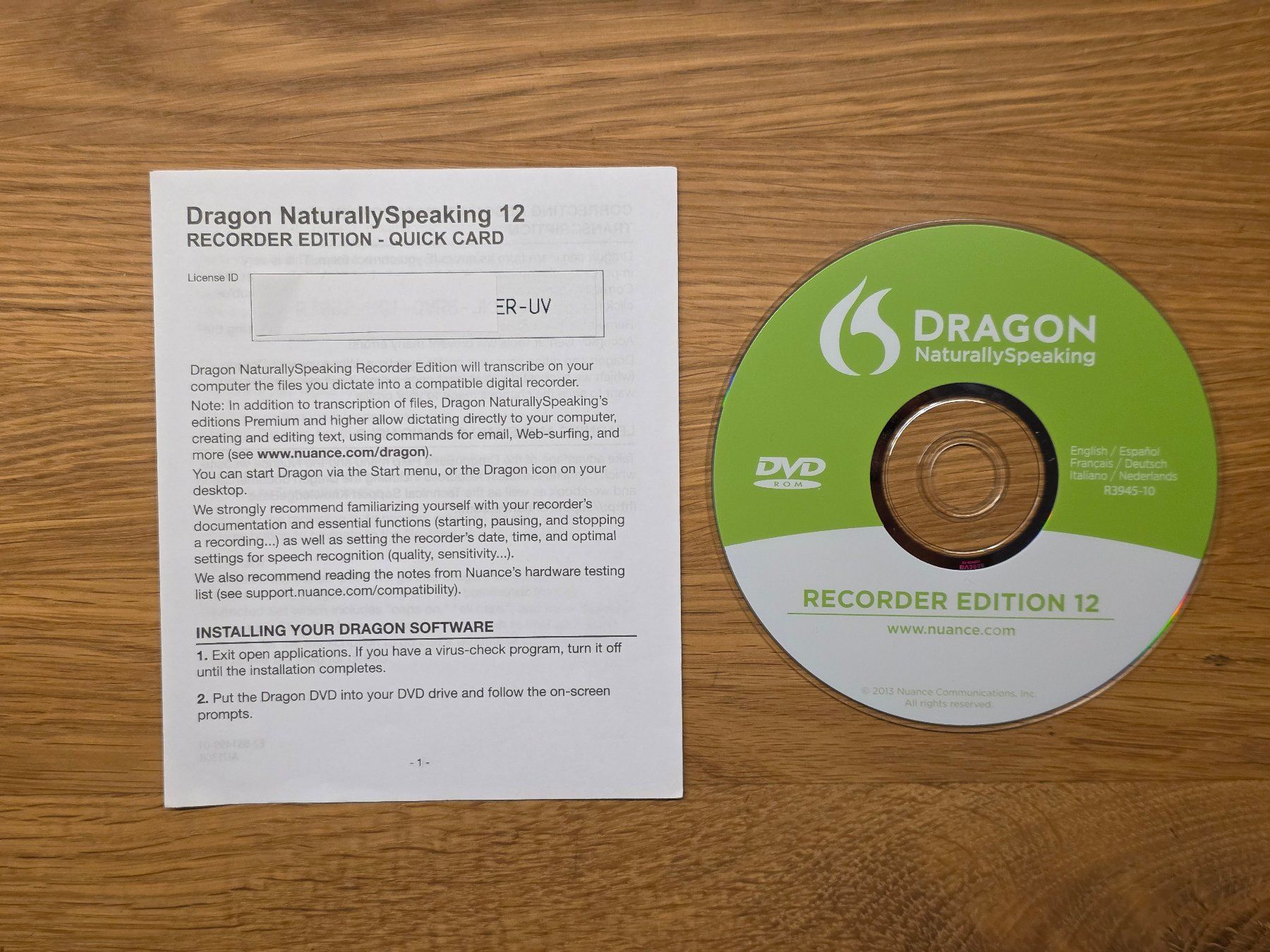 CD: Dragon NaturallySpeaking 12 Recorder Edition – Usato da Bibern SH venduto da Mr.108