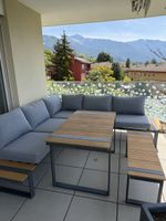 Balcony Lounge Set: Corner Sofa, Table, & Bench