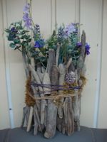 Treibholz Deko Vase mit künstlichen Blumen, Handmade!