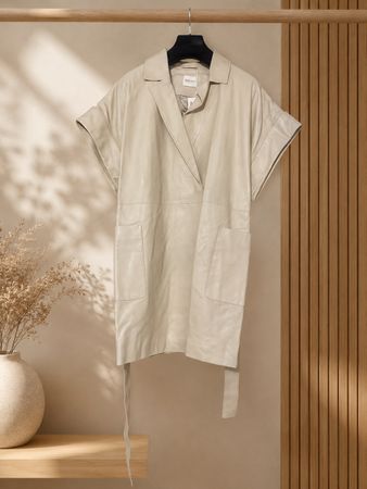 Damen Leder Kleid MADELEINE beige kurzarm Gr.40 Leder