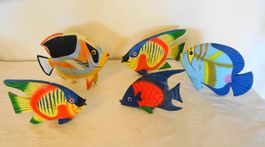 Dekoration Fische Set aus Holz bunte handbemalte Figur 5 Stk