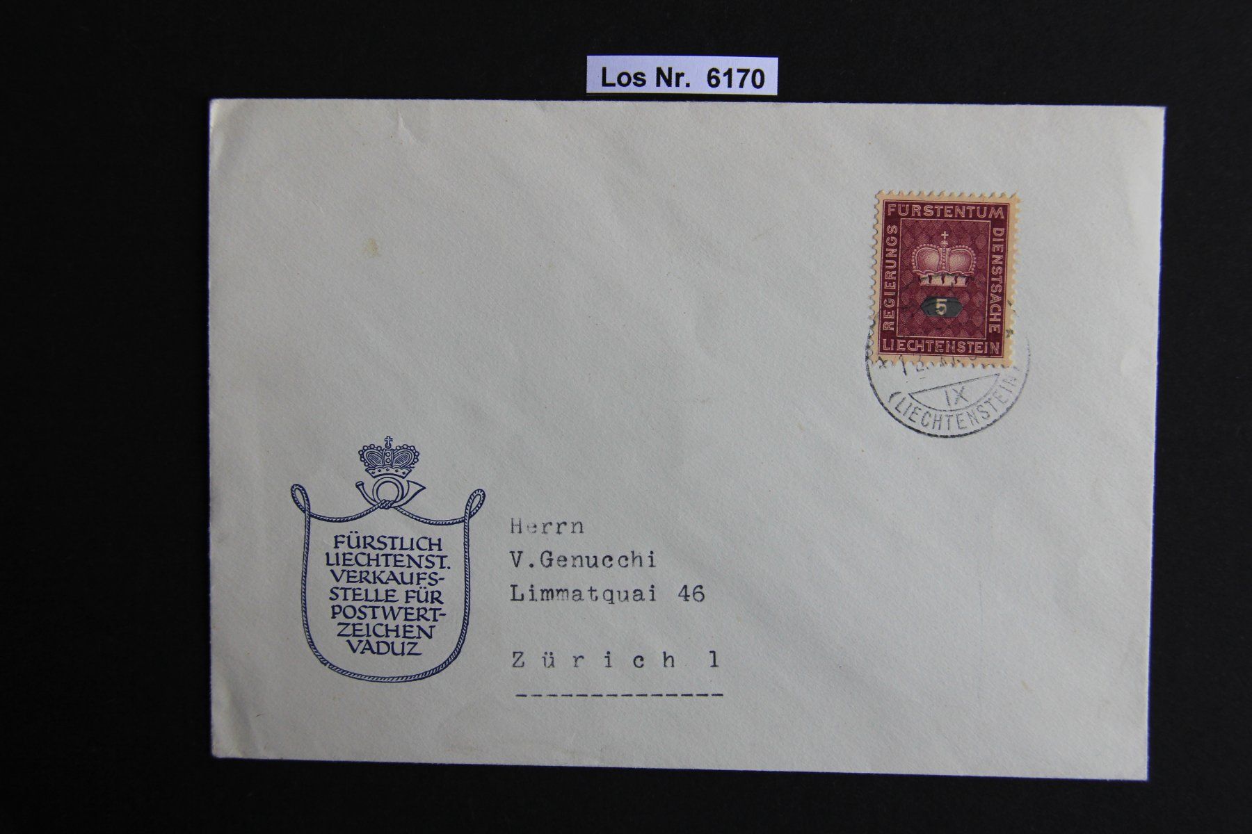 Tutti i francobolli: FL Brief gestempelt 1955                            Los 6170 – Usato da Volken venduto da jukon65