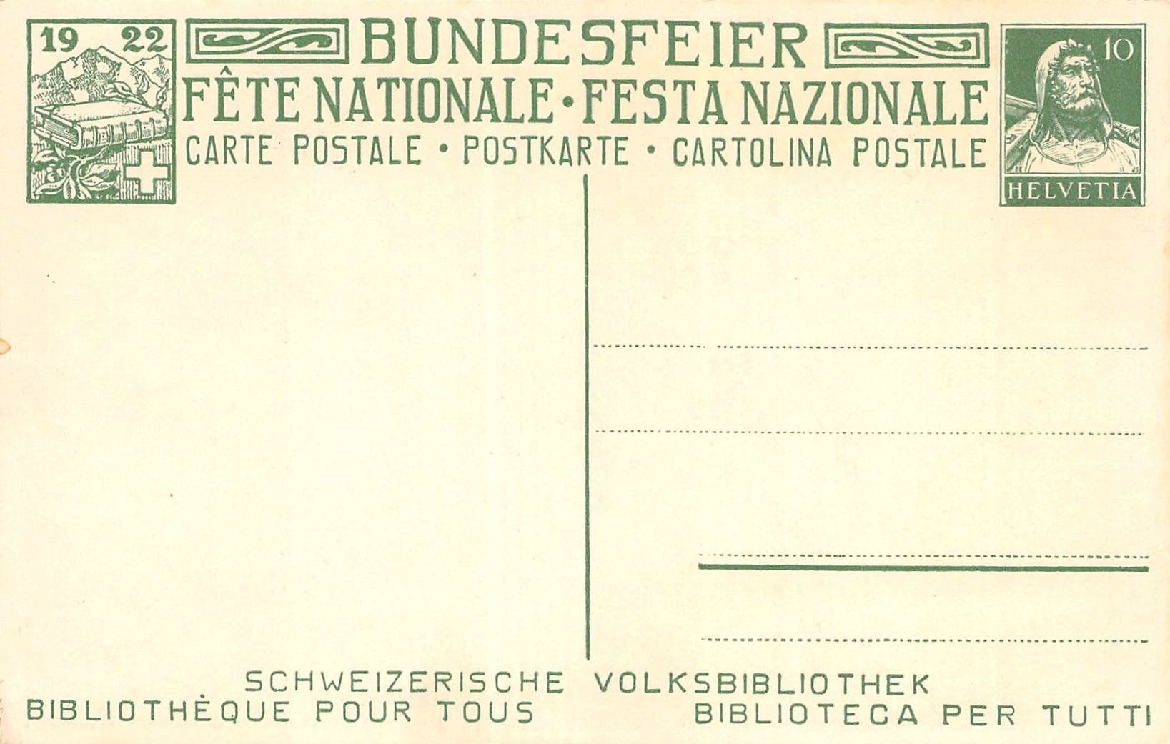 Tutti i francobolli: Bundesfeierkarte 1922, das Lesebuch – Usato da Ottikon b.Kemptth. venduto da Neptun1974 1