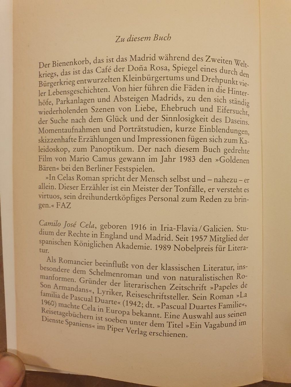 Bücher: Der Bienenekorb - Camilo José Cela - Piper – Gebraucht aus Zürich von loosebone 1