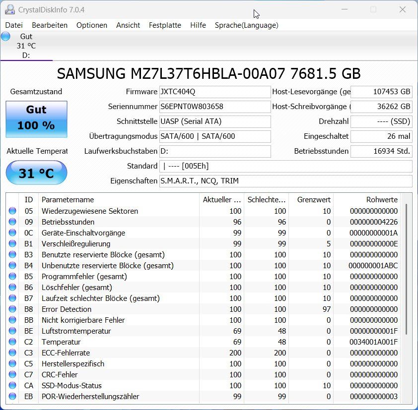 Samsung Harddisks: Samsung Enterprise SSD PM893, 7.68TB – Gebraucht aus Suhr von Heuby 1