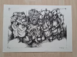 Basler Fasnacht: Helgen von Pierre Kocher Litho E/A signiert
