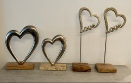 4 Deko Herzen Set  Liebe Love Holz Metall Ständer
