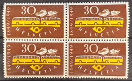 Schweiz 1949 100 Jahre Post Postauto 30Rp Viererblock MNH