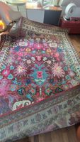 Pink flower print low pile rug 245x335