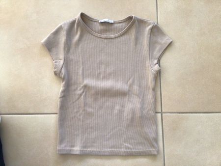 Bershka Shirt, Beige, Gerippt, Gr. 10-12 Jahre
