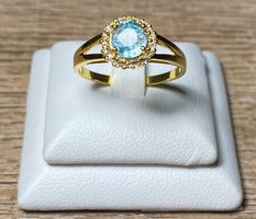 Blauer Zirkon + Saphir Ring 💎✨ 925 Silber vergoldet S213