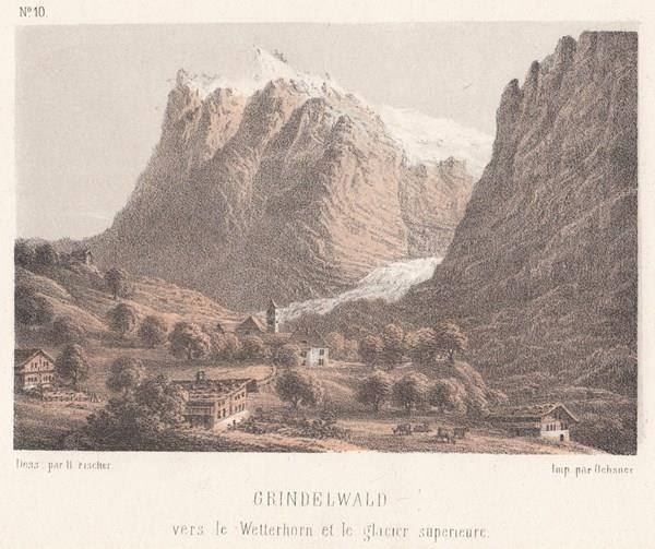 Grafiken & Lithographien: GRINDELWALD, LITHOGRAPHIE UM 1860 – Antik aus Grüningen von Kartensammler