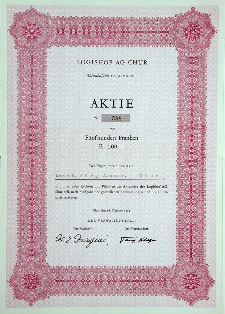 Documenti: Logishof AG Chur - 1961 – Usato da Solothurn venduto da Sgasche