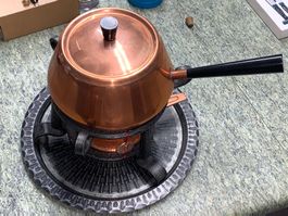 Fondue Bourguignonne  Kupfer Stockli Brenner Pfanne Rechaud