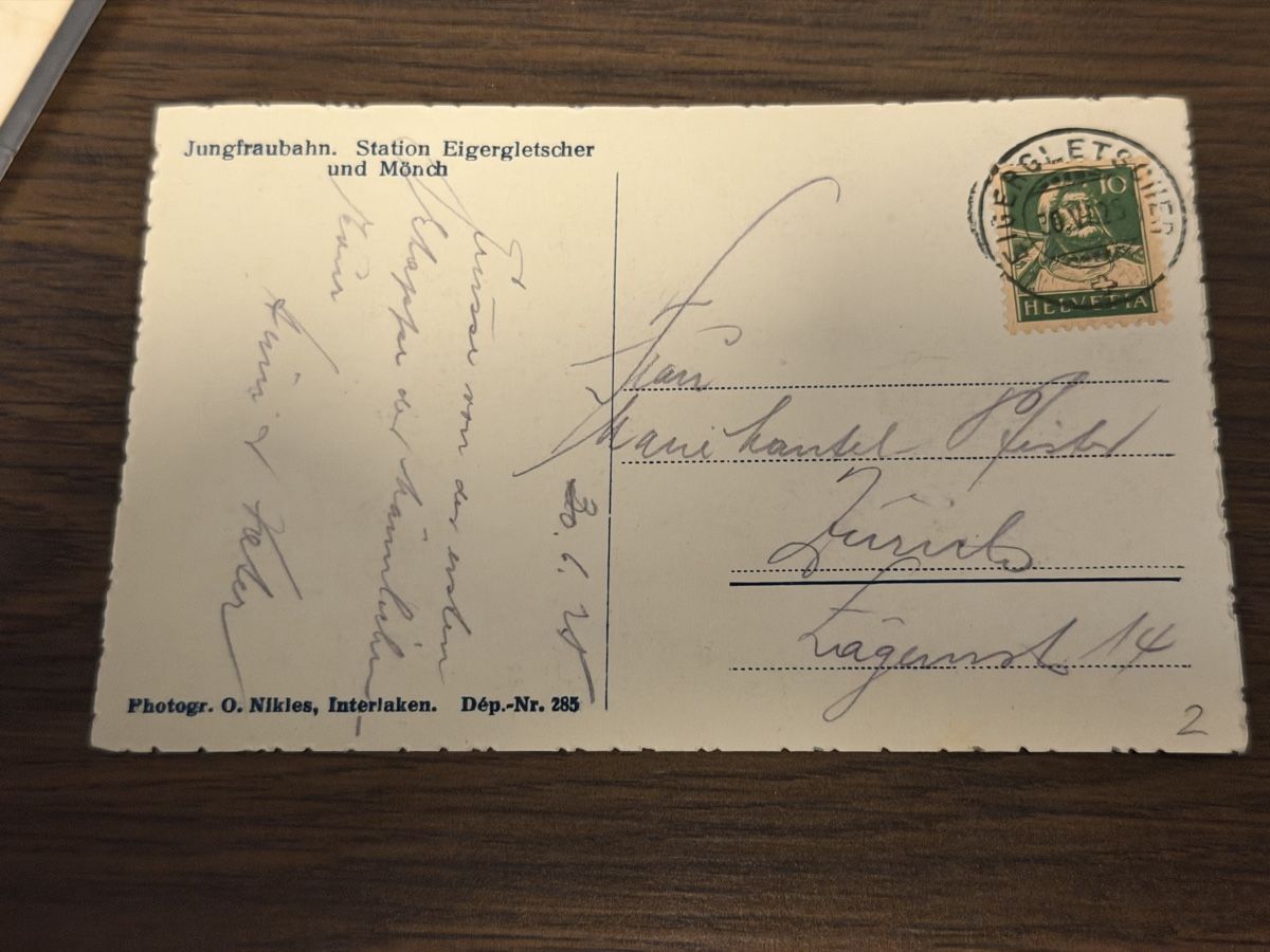 Cartoline postali: Vintage Postcard: Jungfraubahn, Mönch, Eigergletscher, 1920  – Usato da BADEN venduto da Sprinz 1