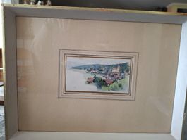 Aquarell-Malerei: Weggis, gerahmt, signiert