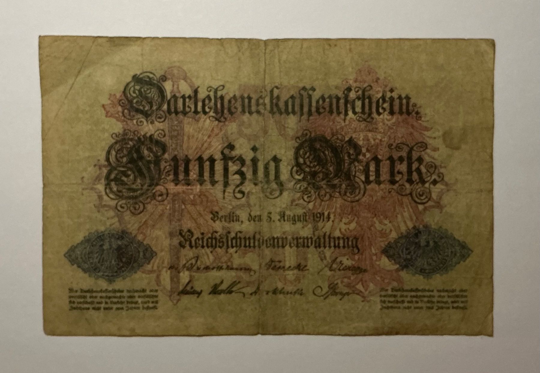 Banknoten: Seltene 50 Mark 1914 Darlehenskassenschein – Gebraucht aus Adliswil von NT15