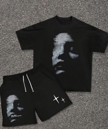 Ensemble T-shirt & Short noir imprimé visuel unique été 
