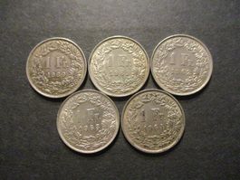 5 x 1.- Fr  1960-1-2-3-4  Superbes pièces  Superbe qualité