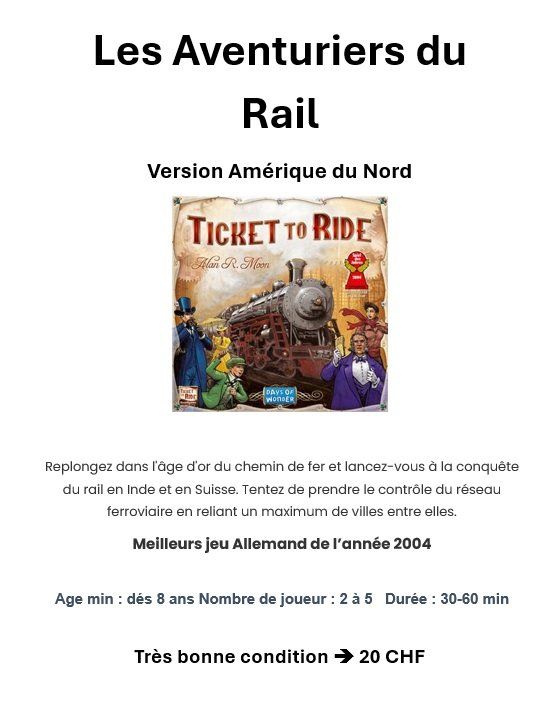 Giochi: Jeux les Aventuriers du Rail – Usato da La Chaux-de-Fonds venduto da sky_dj9t