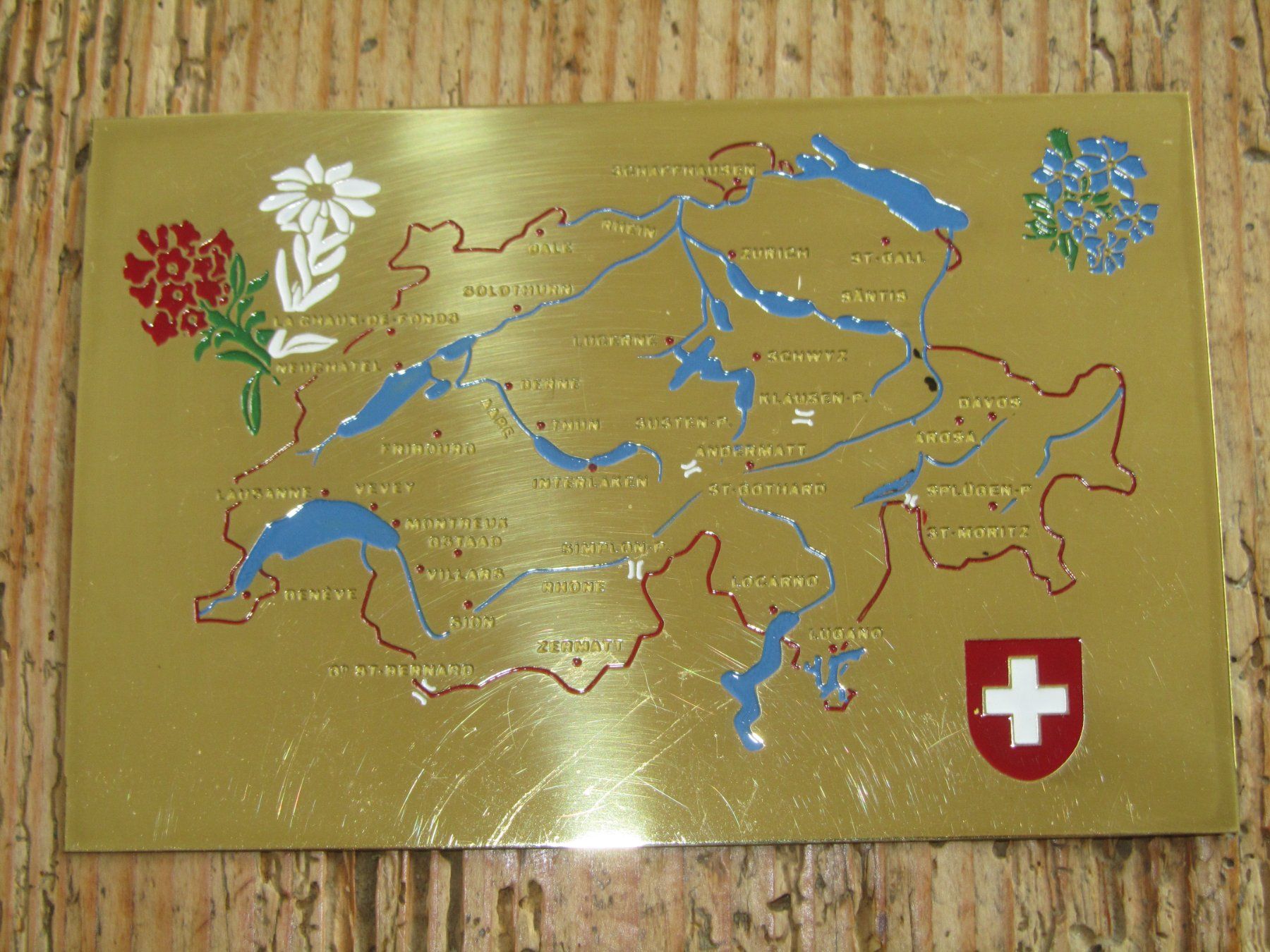 Schilder: Messingschild mit eingravierter Schweizerkarte – Gebraucht aus Seengen von mikelele 1