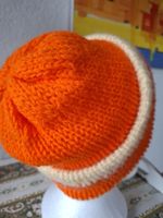 Handgestrickte Wendemütze Orange & Crème unisex Herbst 41