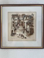 Charles Menge lithographie. Village de Charrat en Valais.