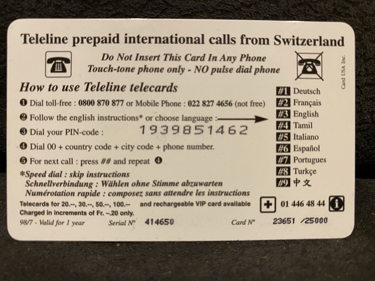 Telefon- & Taxkarten: Teleline  – Gebraucht aus Lausanne von babacard10 1