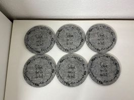 6 Untersetzer Filz grau rund Aufdruck